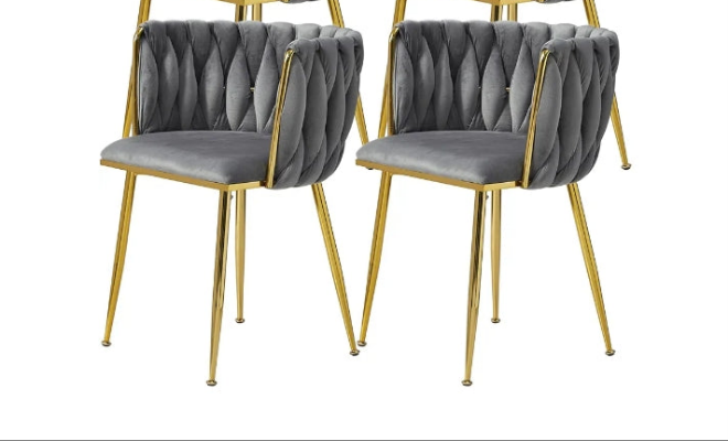Velvet Dining Chairs Set of 2 Modern with Golden Metal Legs, Woven Upholstered for Dining Room, Kitchen, Vanity, Living Room
