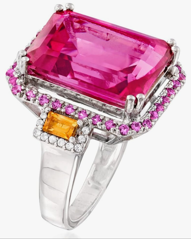 14.00 Carat Pink Topaz and .80 ct. t.w. Multi-Gemstone Ring in Sterling Silver