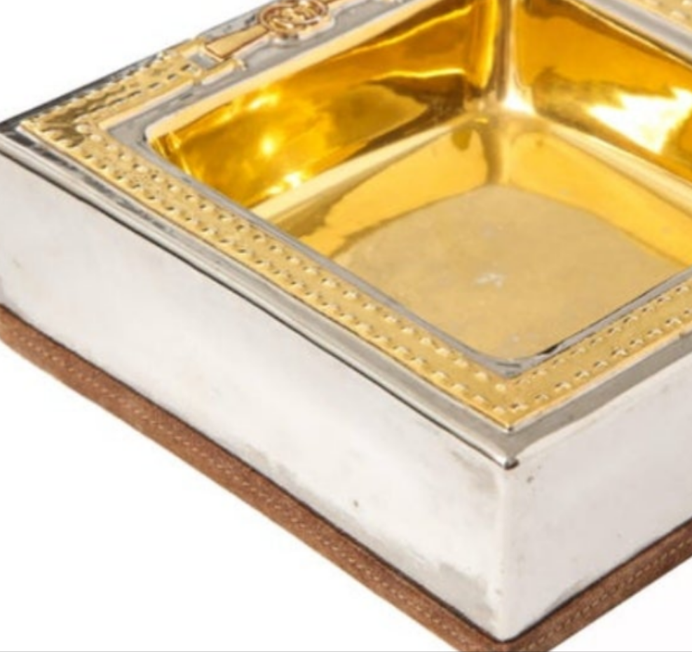 Gucci Horsebit Double Ashtray, Brass, Gold Leaf, Nickel, Leather, Signed