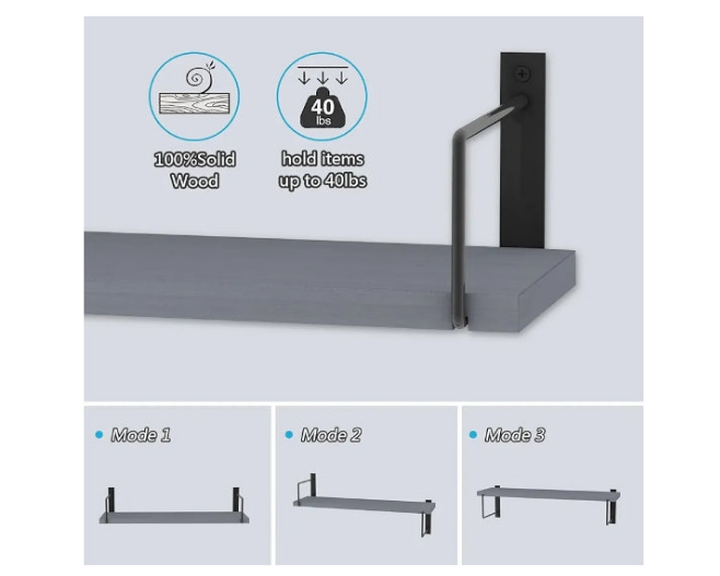 Floating Shelves, 24 Inches Easy to Install Wall Mounted Shelves, Wall Shelves Set of 3, Rustic Wood Shelves for Wall Décor, Storage Shelves for Living Room