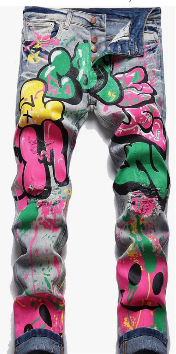 Men's Printed Jeans Skinny Denim Pants