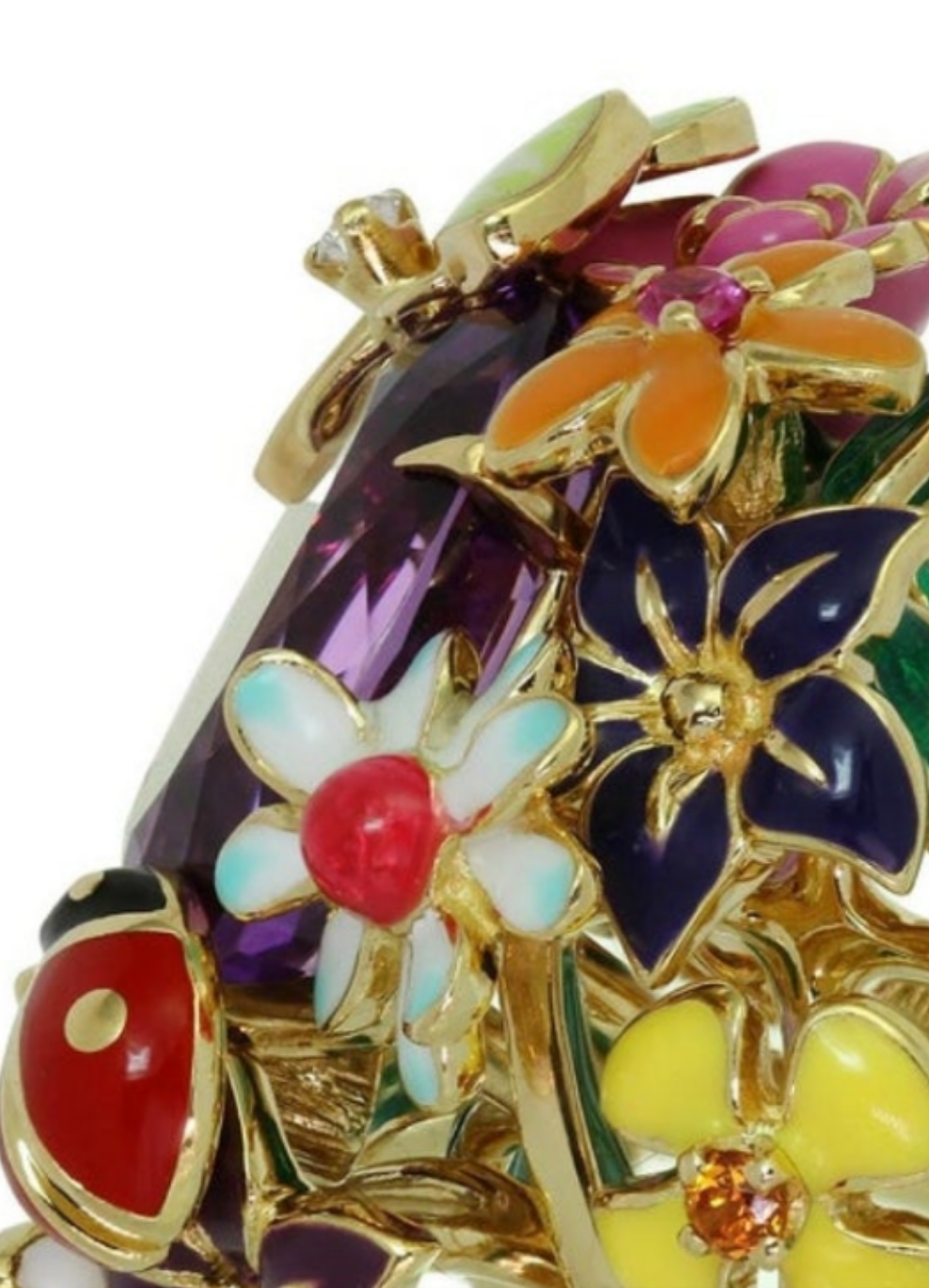 CHRISTIAN DIOR Diorette Amethyst Diamond Gemstone Yellow Gold Large Ring 19k White Gold