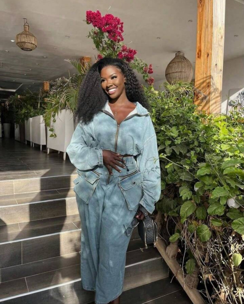 Wide Leg Loose Heavy Industry Denim Two-Piece Suit Women's Clothing