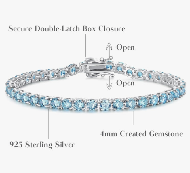Sterling Silver Gemstone Tennis Bracelets Fine Jewelry Wedding Bridal Prom Birthday Gift for Women Her, Length 7.9 Inch Width 4mm