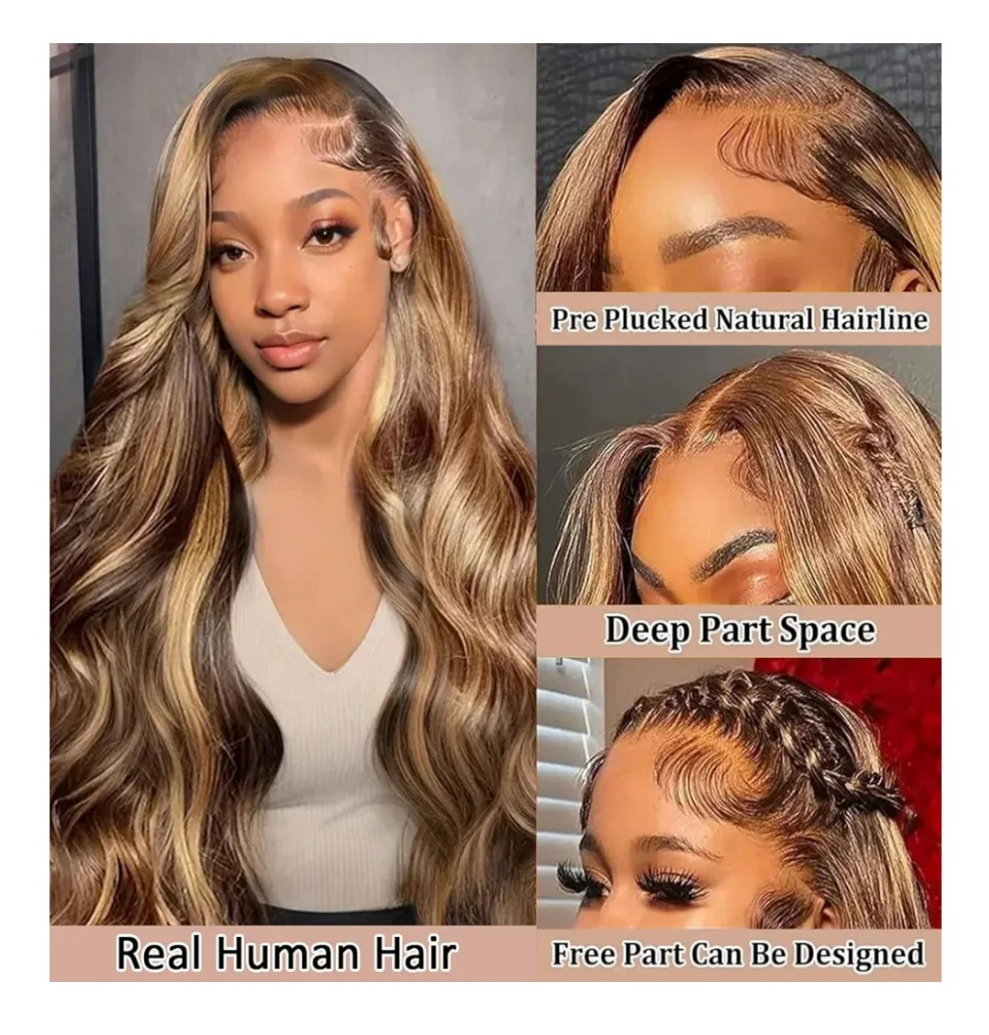 Real Human Hair Wig 30 Inch Ombre 13x6 Lace Front Wig Human Hair 210% Density 4/27 Highlight Wigs Honey Blonde Body Wave Lace Front Wig Pre Plucked HD Frontal Wig Glueless Wigs