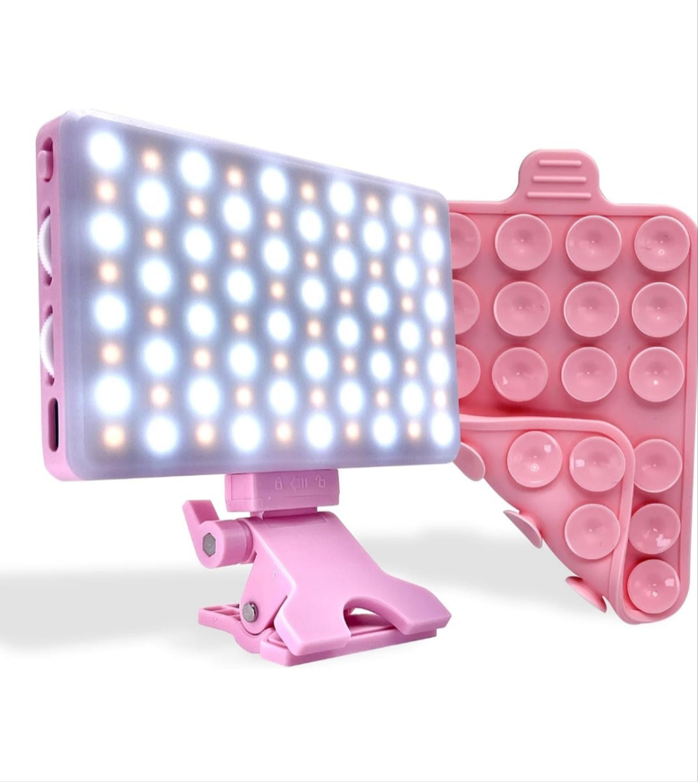 80 LED Rechargeable Selfie Light & Double-Sided Silicone Suction Phone Case Mount (Pack) - Perfect for iPhone, Android, TikTok, Makeup, Live Streaming, Vlogs as seen on cocomoney tiktok pink