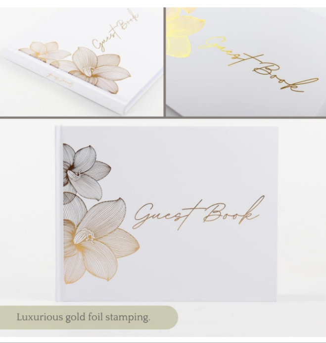 Guest Book Wedding For Reception Classic Quality Guest Book Sign, Party, Baby Shower & Funeral, Includes Attractive Gold Pen,100 Blank Pages for Guest Signatures, Polaroid Photos & Memories