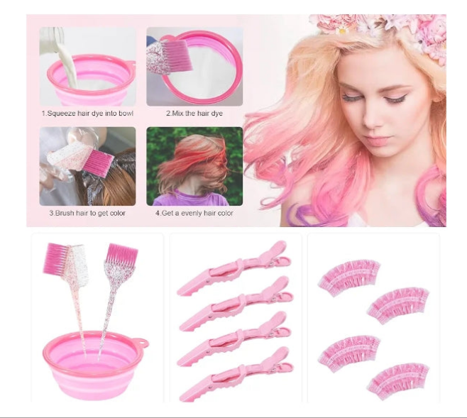 11 pcs Hair Coloring Dyeing Kit - Professional Salon Tools for DIY Mixing, Includes Hair Clips, Mixing Bowl, Dye Color Brush, Earmuffs - Perfect for Bleaching and Hair Dye