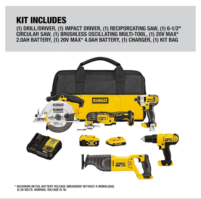 DEWALT 20V MAX Power Tool Combo Kit, 4-Tool Cordless Power Tool Set with Battery and Charger (