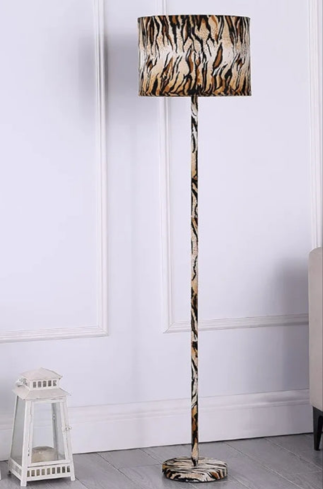59' Faux suede tiger print floor lamp