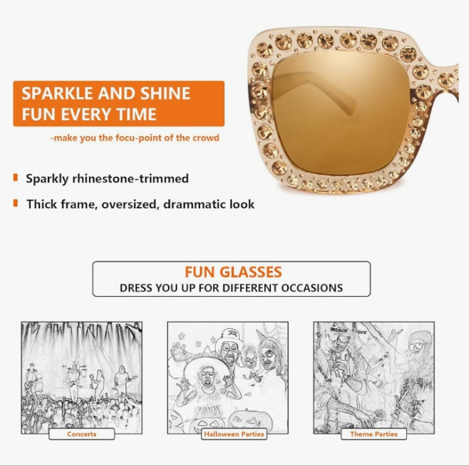 Extra Large Square Sparkly Crystal Sunglasses Bling Rhinestone Concert Glasses