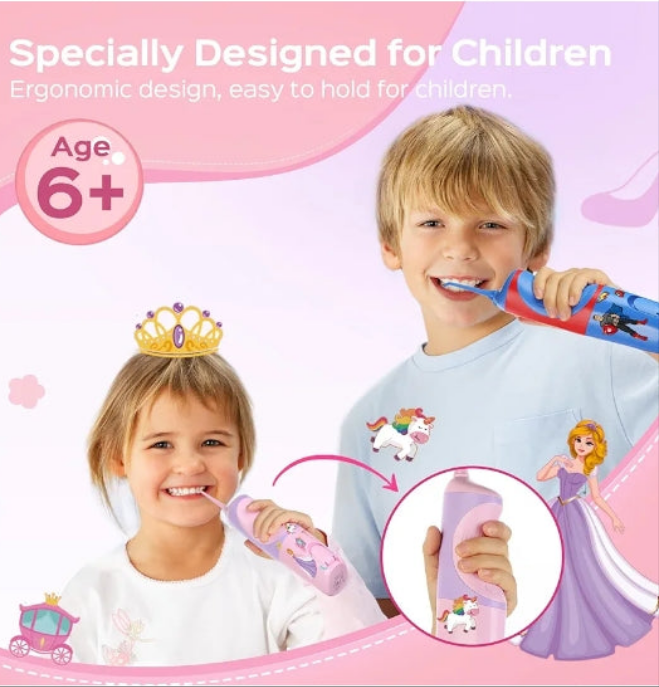 Kids Water Dental Flosser Deep Cleaning Picks, Portable , 4 Modes for Ages 6+ Safe Waterproof Newest Flosser Rechargeable with 4 Jet Tips for Gums Care F5023