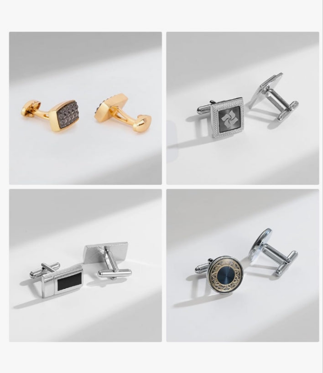 12 Pairs, Classic Fashion Men's Cuff Links Silver-Tone Gold-Tone Black for Business Wedding Party Gift Box