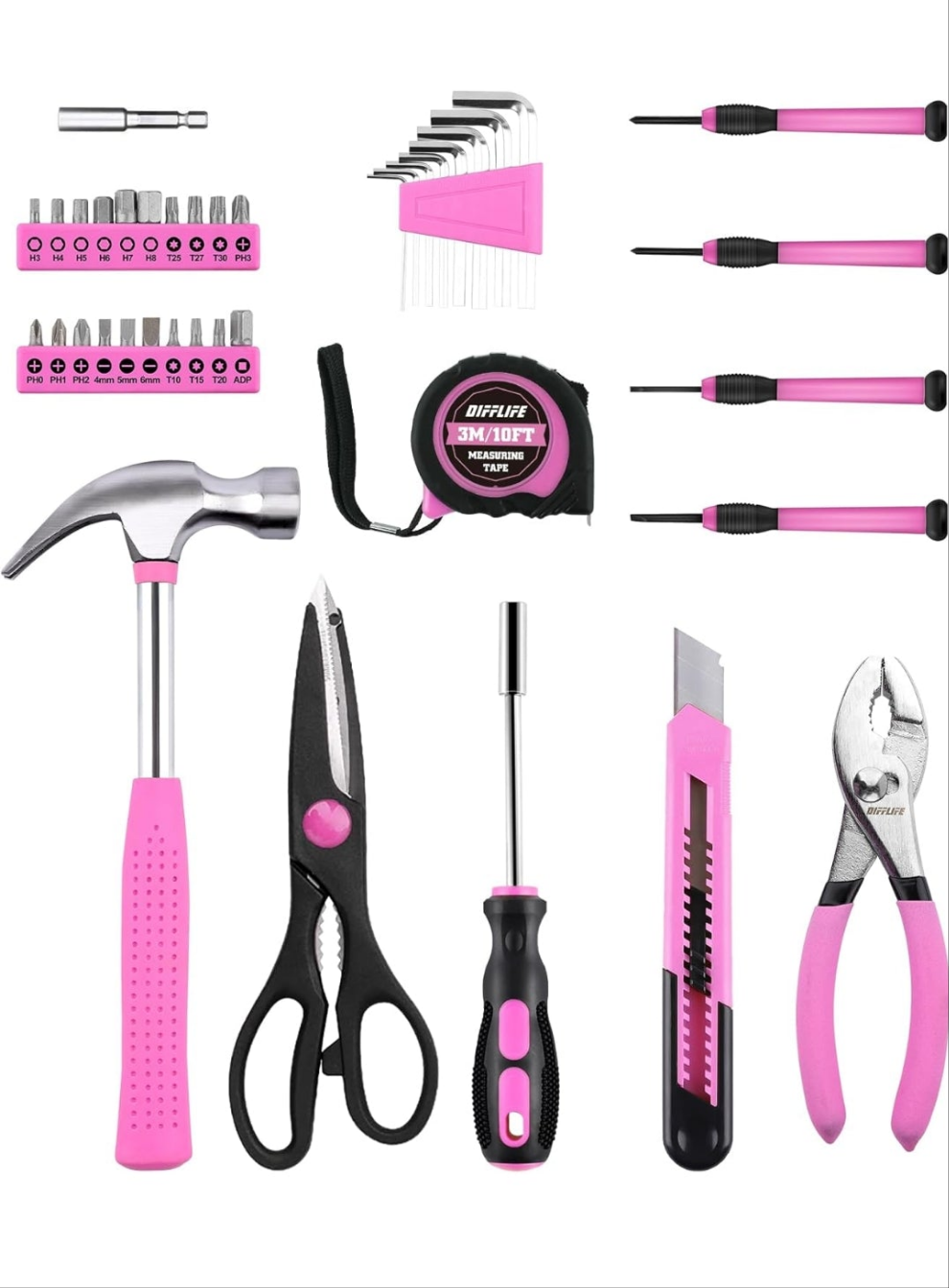 Tool Set Pink-40 Piece - General Household Hand Tool Kit with Plastic Toolbox Storage Case(Pink)