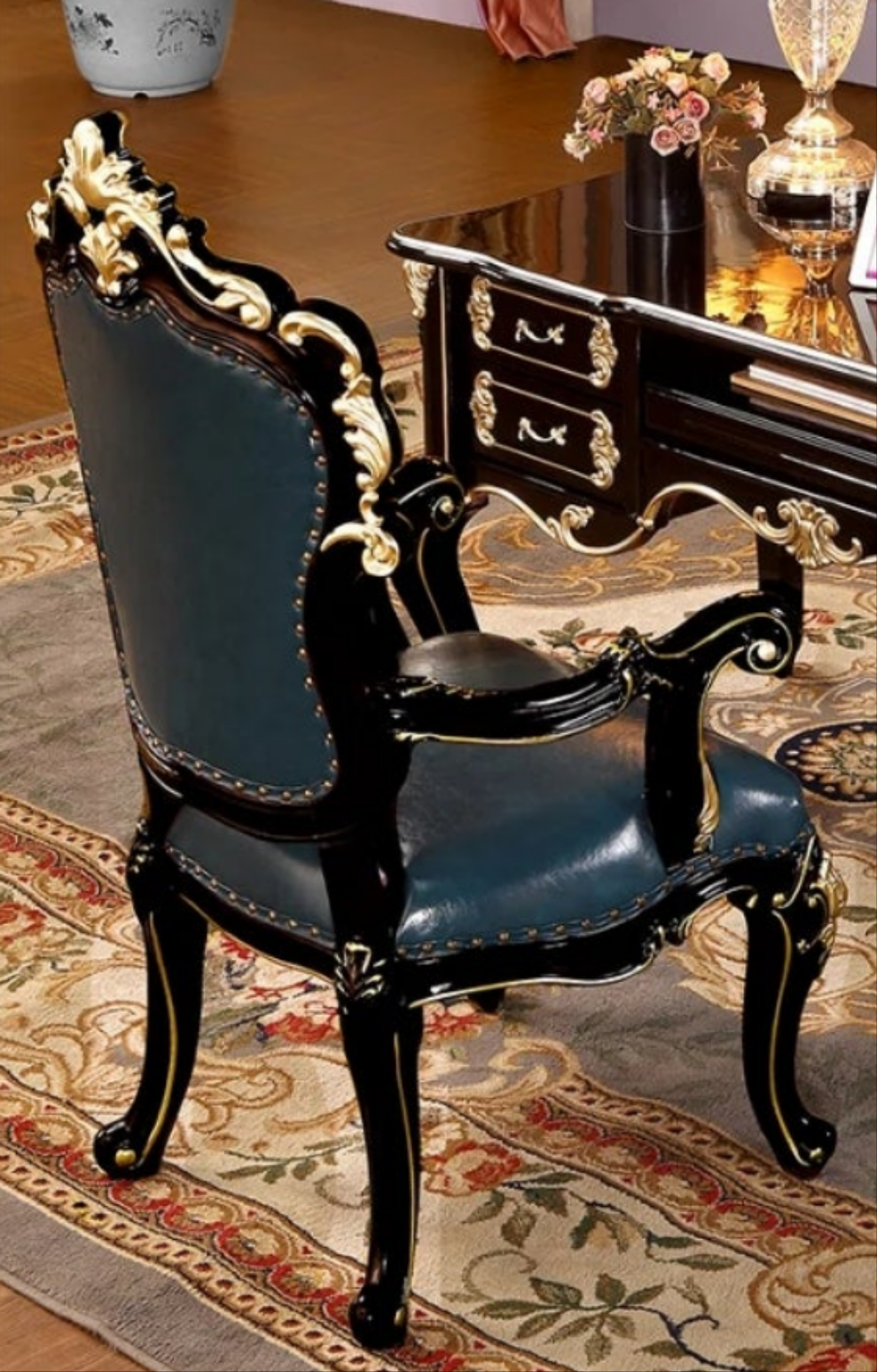 Fancy Solid Wood Desk Upholstered Chair Set Look at the detail Fancy