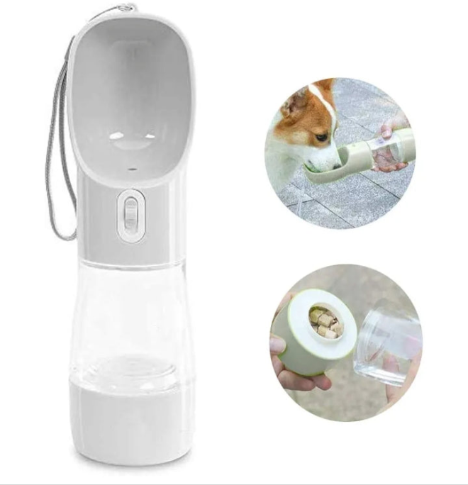 Pet Water Bottle for Walking, Multifunctional and Portable Dog Travel Water Dispenser with Food Container,Detachable Design Combo Cup for Drinking and Eating,Suitable for Cats and Puppy
