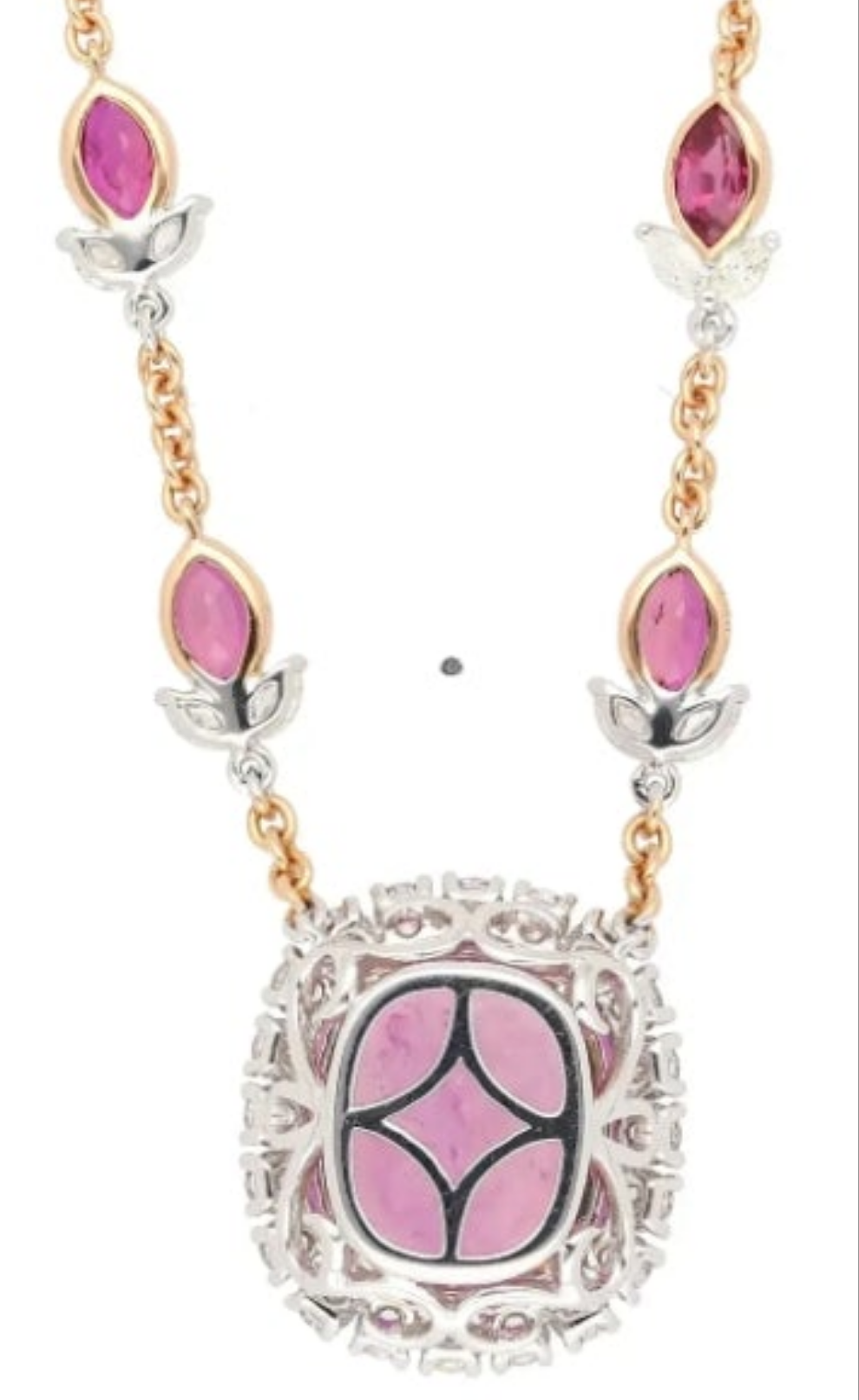 AGL Certified 10.26 Carat Cushion Cut Pink Sapphire, Ruby, & Diamond Necklace