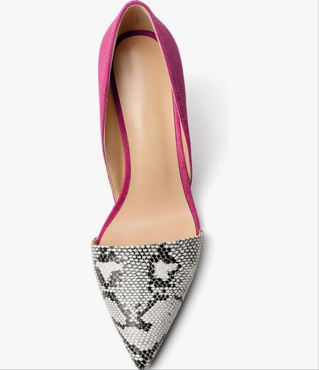 Women Stiletto Heels Snakeskin Slip On Pointed Toe Pumps Closed Toe High Heel Dress Shoes for Wedding Party Office
