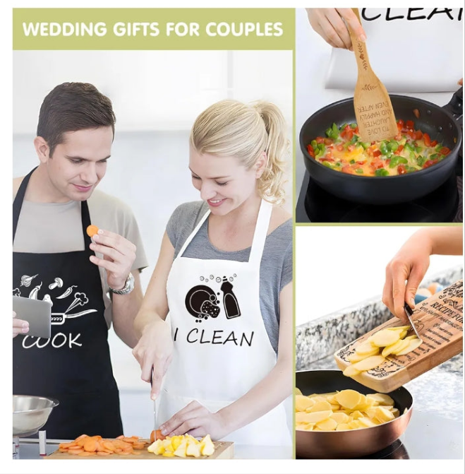 Wedding Gifts for Newlyweds Mr and Mrs Gifts Ideas Personalized Cutting Board wedding Gift Aprons, Heart Pendant Decoration, Christmas - Wedding Gifts, Couple Gifts, Anniversary (8 pcs)