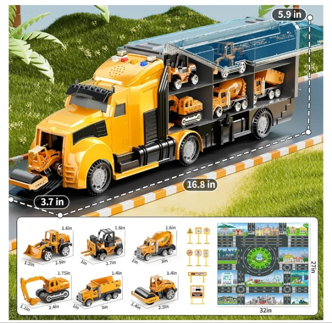 Toy Set with Play Mat, Carrier Truck Play Vehicles Set for 3 4 5 6 Years Old Boys Kids, Die-Cast Car Toy for Toddlers 3-4 Years, Birthday Gifts Toys for 3-9 Year Old Boys