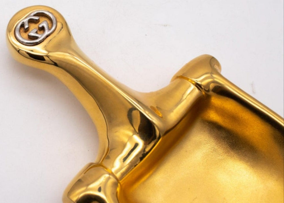 Luxury GUCCI 1970 Milano Very Rare Vintage Horse Bit Trinket Tray In 24Kt Gilt Bronze Iconic