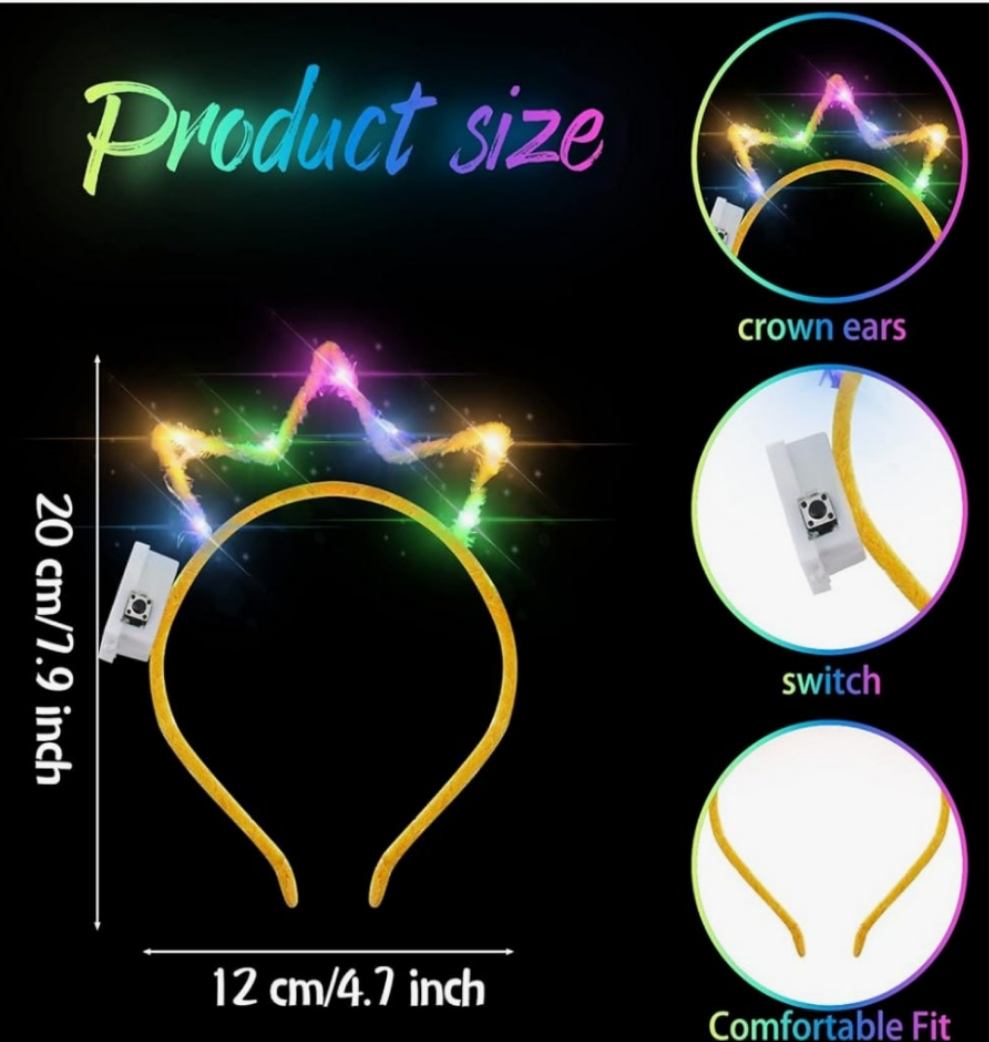 Light up Crown Headband LED Glow Crown Headband Light up Hoop LED Hoop