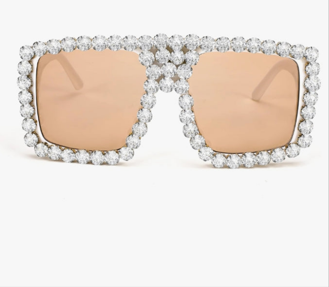 COCOMONEY Square Diamond Sunglasses for Women Retro Fashion Shiny Rhinestone Sun Glasses