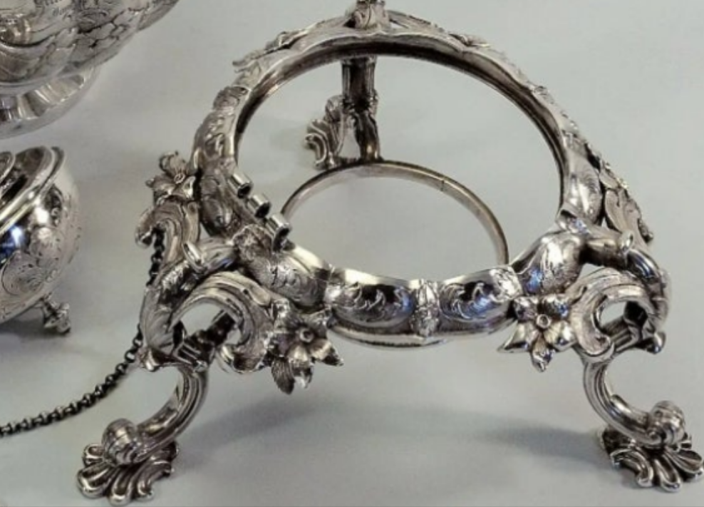 An exquisite piece 925 Sterling Silver William IV English sterling teapot on stand 1837 - 16" high x 9" wide x 12" deep