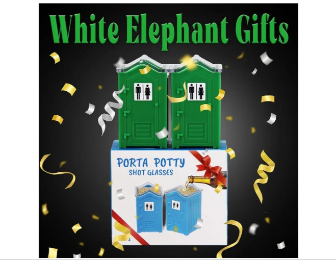 Porta Potty Shot Glasses Gag Gift for Men, White Elephant Gift, Funny Shot Glass, Secret Santa Christmas Stocking Stuffers Gifts for Dad Him, Novelty Toilet Mugs 2PCS Set