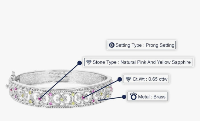 0.65 cttw Pink and Yellow Sapphire Bangle Bracelet Brass with Rhodium Filigree
