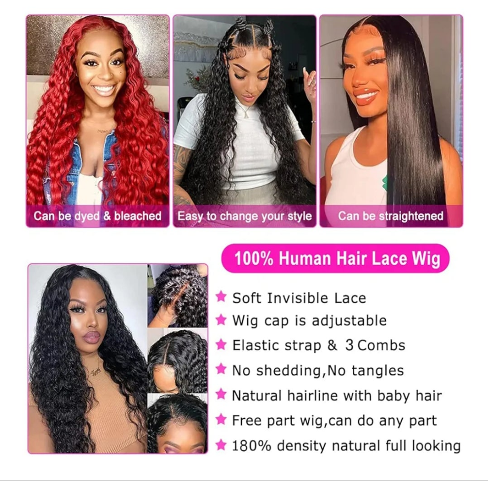 Water Wave 13x6 HD Transparent Lace Front Wigs Human Hair 180 Density Wet and Wavy Human Hair Wigs for Women Curly Lace Front Wig Human Hair Pre Plucked with Baby Hair Natural Color (18 Inch)