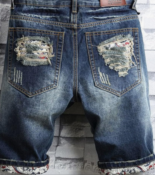 Men's Ripped Denim Shorts & Jeans Summer Casual Classic Straight Distressed Ripped Short Jeans