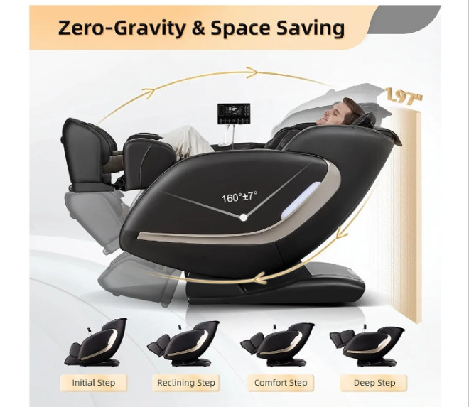 Massage Chair, 4D Full Body Zero Gravity Massage Chairs with APP, SL Track Shiatsu Stretch Massage Recliner Chair with Electric Footrest, Heat, Foot Rollers, Body Scan(Black)