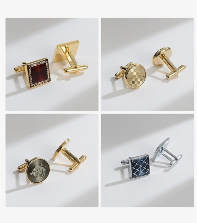 12 Pairs, Classic Fashion Men's Cuff Links Silver-Tone Gold-Tone Black for Business Wedding Party Gift Box
