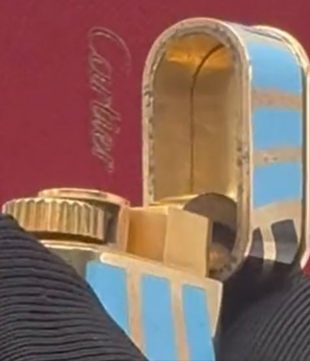 18k Gold Cartier Gold and Enamel Lighter with paved diamond cap