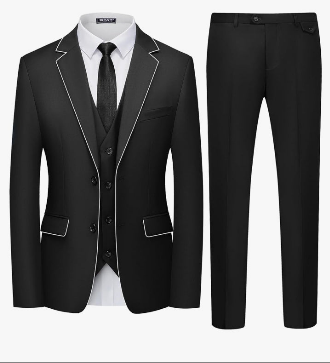 Men's 3 Piece Slim Fit Suit Set Two Button Blazer Jacket Vest Pants Tuxedo Set for Party, Wedding and Business