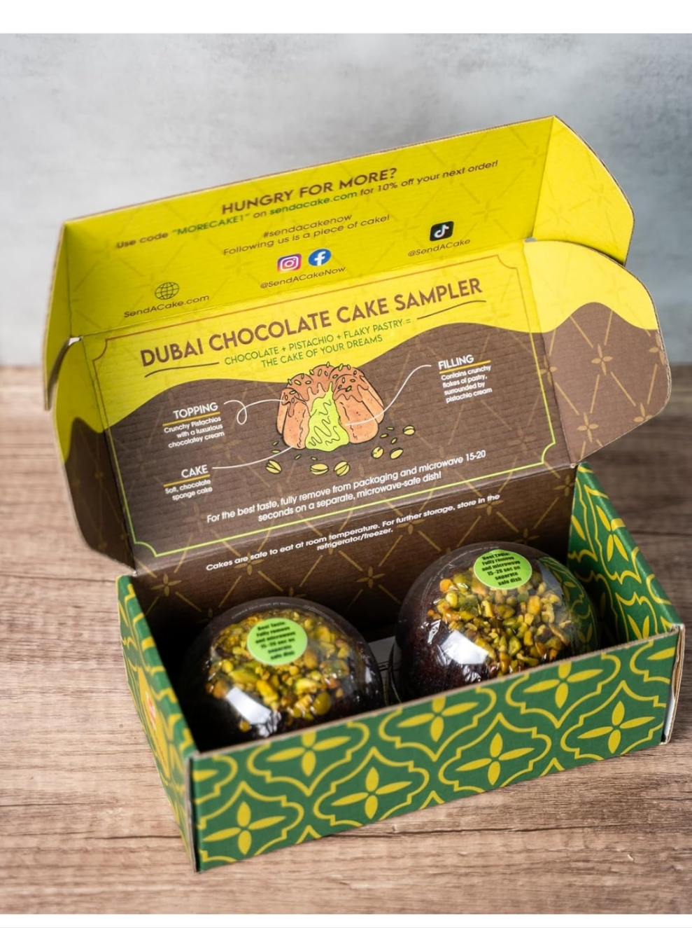 Dubai Chocolate Cake Luxury Duo Pack with 2 Gourmet Chocolate Pistachio Cream Cakes with Knafeh - Iconic Dubai Treat