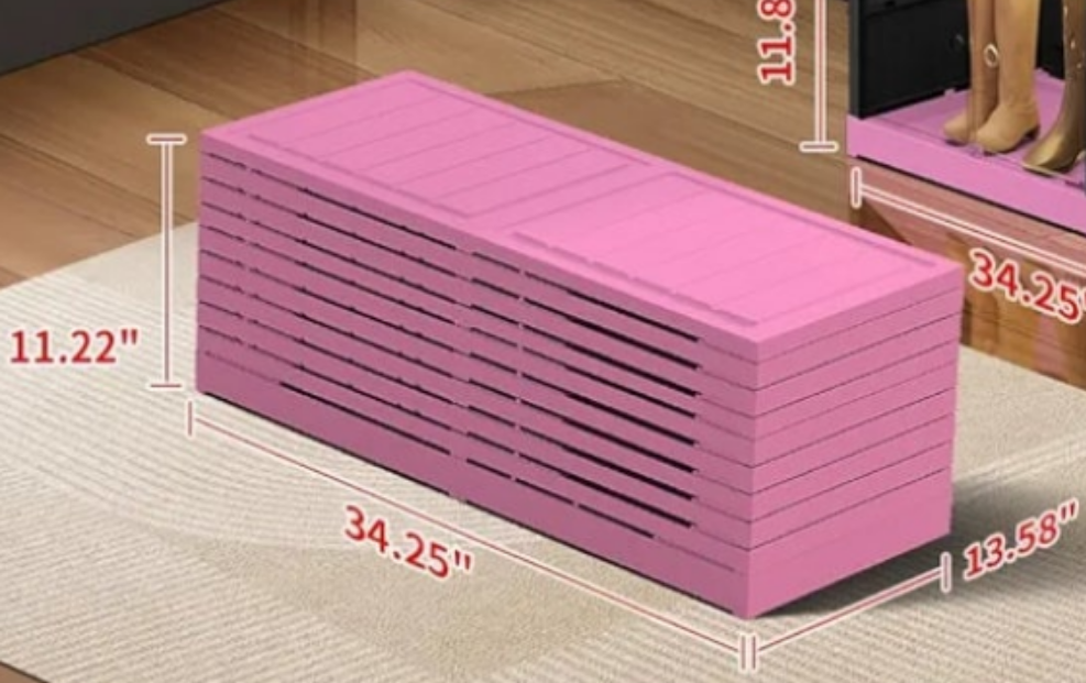 9-Tier "Foldable" Shoe Rack Organizer for Closet,36 Pairs Collapsible Plastic Shoe Shelf,Large Shoes Cabinet with Door,Clear Stackable Storage Box Easy Assembly(White-Pink)