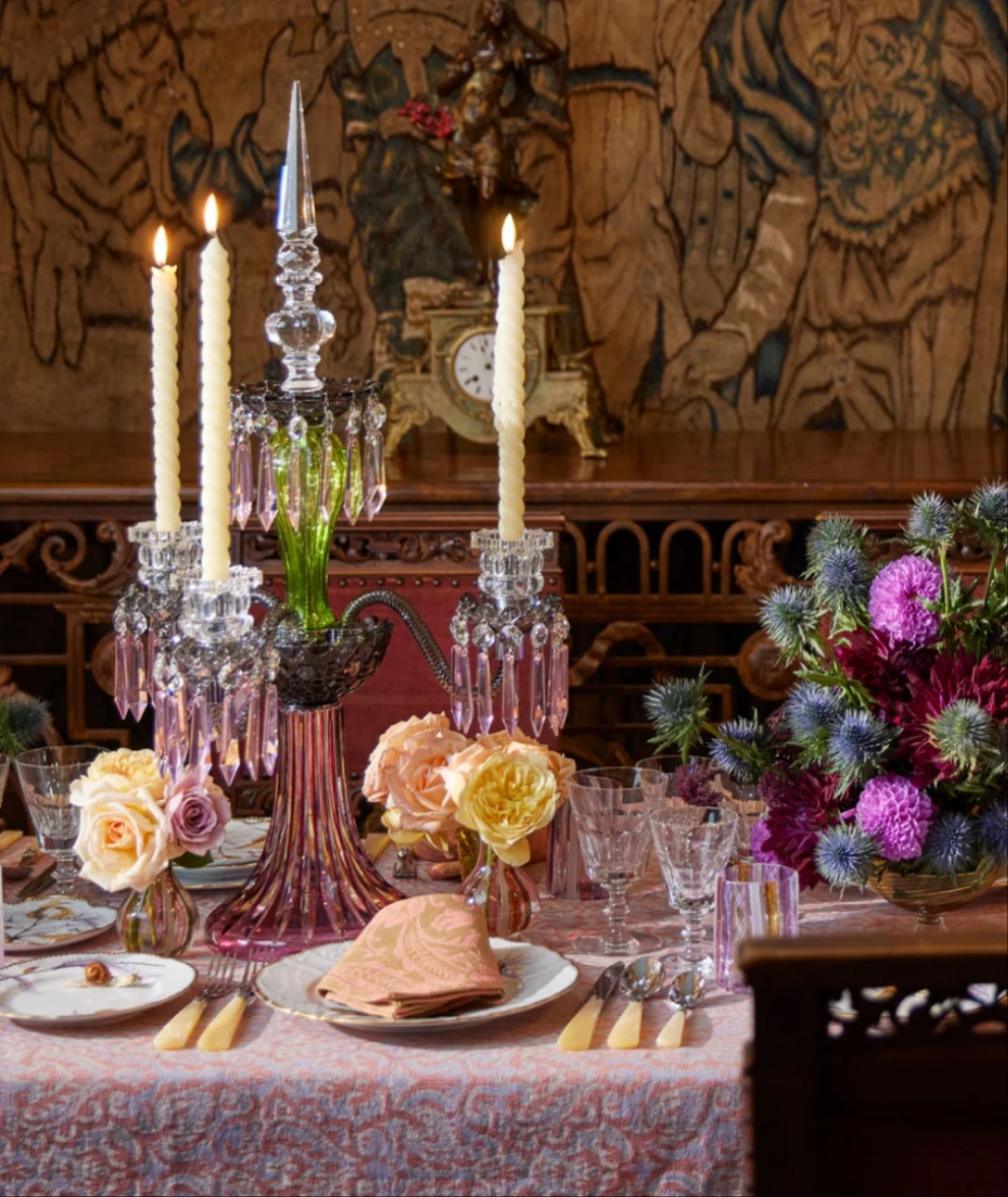 ARLEQUIN AMETHYST CRYSTAL CANDELABRA Saint-Louis Crystal Arlequin Three-Light Electric Candelabra or Five-Light