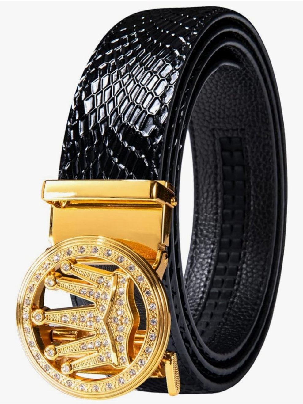 Designer Belt for Men Leather Fashion Adjustable Automatic Buckle Sliding Removable Dress Casual