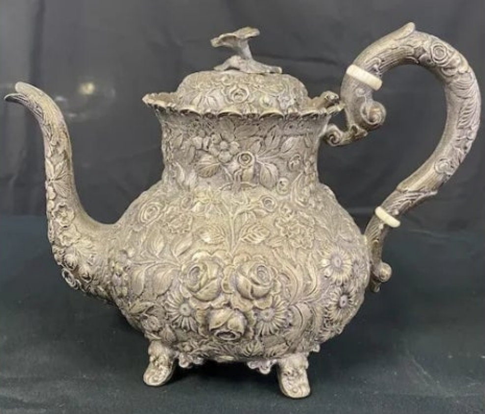 Sterling Silver Repousse Tea Service 7 Piece Set w/Tray A.G. Schultz