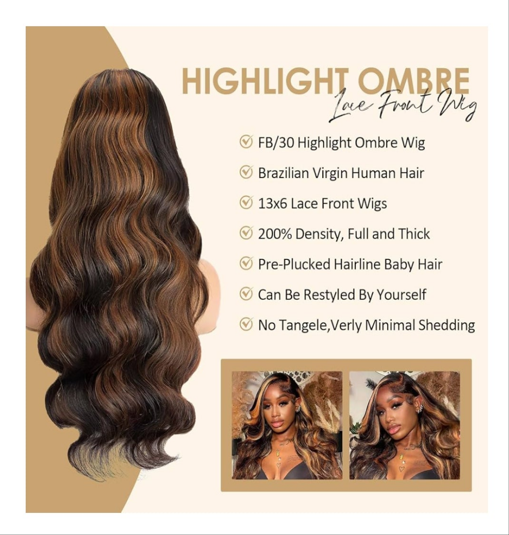 30 Inch Ombre Lace Front Wig Human Hair 210% Density FB/30 Human Hair Wig 13x6 Body Wave Lace Wigs Human Hair Pre Plucked HD Frontal wig For Women Highlight Glueless Wigs