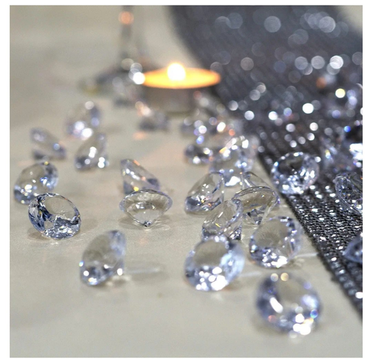 420 Pcs Acrylic Diamonds Diving Gems Crystal Clear Treasure Jewels for Table Scatters, Wedding Centerpieces,Party Decor,Vase Fillers,0.8" and 0.4" in 2 Seperate Organza Bags
