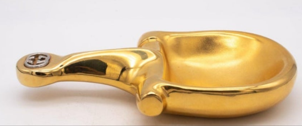 Luxury GUCCI 1970 Milano Very Rare Vintage Horse Bit Trinket Tray In 24Kt Gilt Bronze Iconic