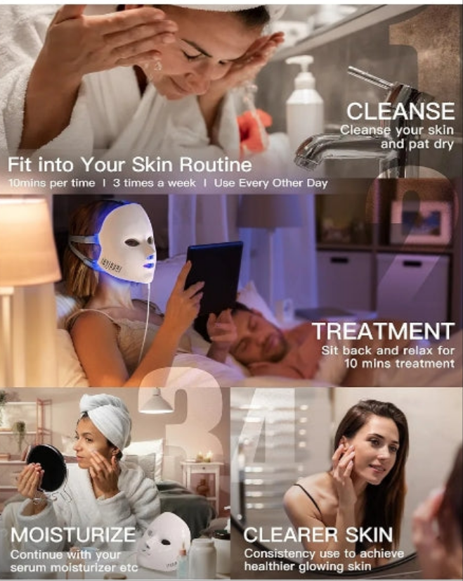 FDA Cleared LED Face Mask Light Therapy,Red Light Therapy for Face Wrinkle Blue Light Therapy Mask for Face Acne,150LEDs,10 Min Auto Shut off, Wired