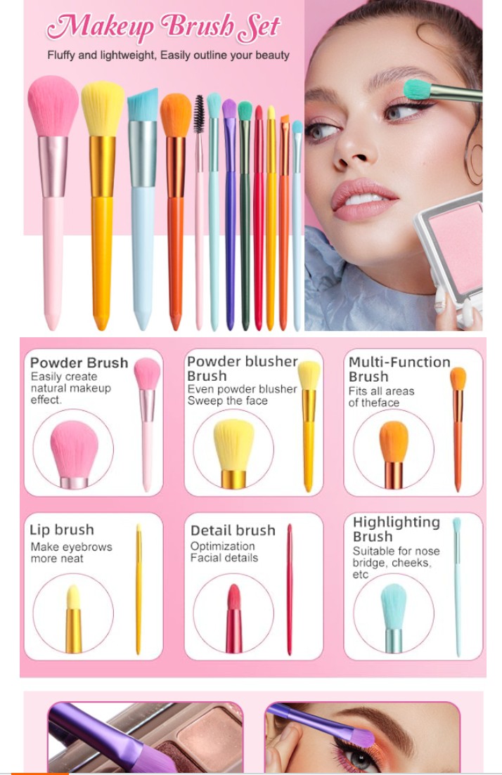 Makeup Brushes Colorful 12 Pcs Makeup Brush Set Foudation Concealer Blush Eyeshadow Brush