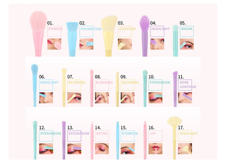 Makeup Brushes Set- A (17 Pcs) Premium Quality Synthetic and Colorful Brushes Kit with Purple Top and Blue Bottom Sponges for Blush Concealers, Blending Face Powder and Eyeshadow Makeup