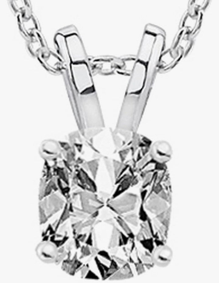COCOMONEY 14K 1 Carat White Gold Cushion NATURAL Diamond Solitaire Pendant Necklace K Color I2 Clarity