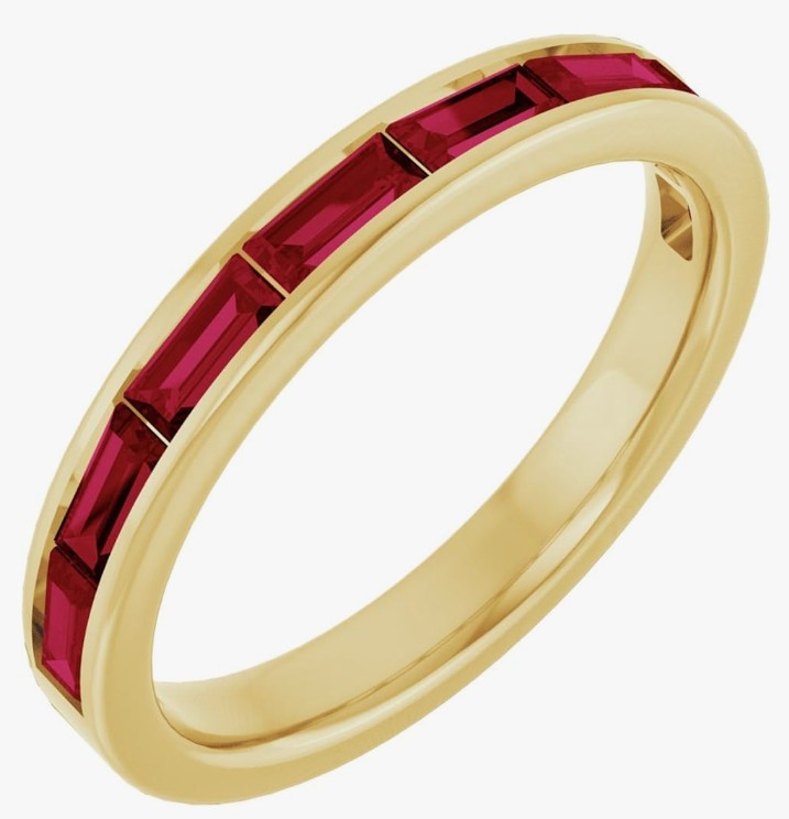 COCOMONEY 14k Yellow Gold Natural Emerald or Ruby Stackable Ring Captivating, Size 7