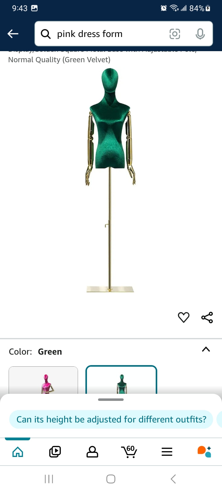 Rose Red Velvet Dress Form Mannequin, Woman Dark Shinning Velvet Half Body Torso with Golden Arms, 1 Color (Rose Red)
